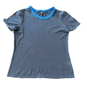 Toad & Co Stripe Hemp Organic Cotton Tee Women's Medium Navy Gold